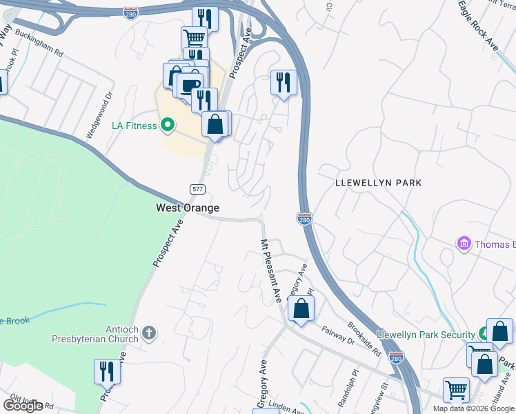 map of restaurants, bars, coffee shops, grocery stores, and more near 141 Querques Lane in West Orange