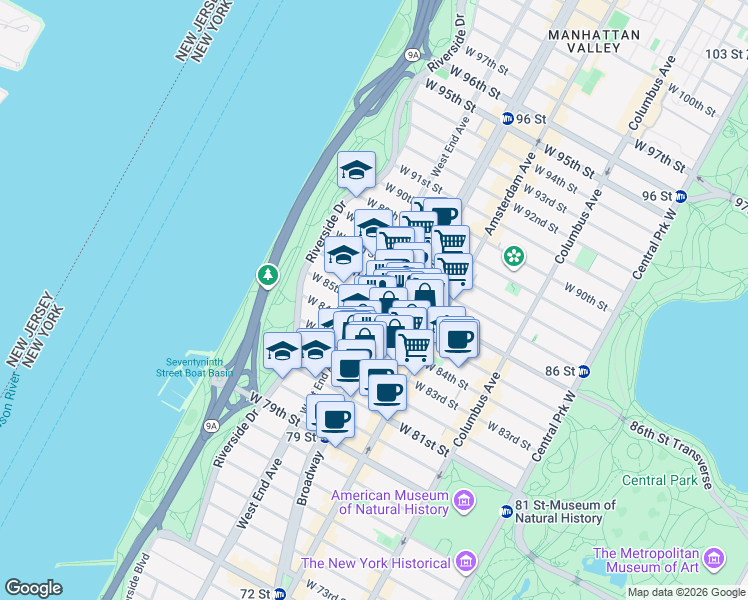map of restaurants, bars, coffee shops, grocery stores, and more near in New York