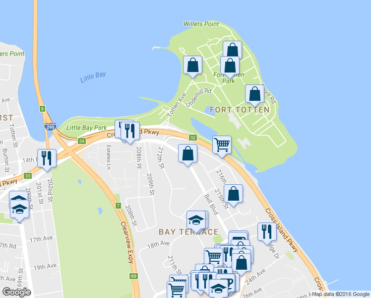 map of restaurants, bars, coffee shops, grocery stores, and more near in Queens