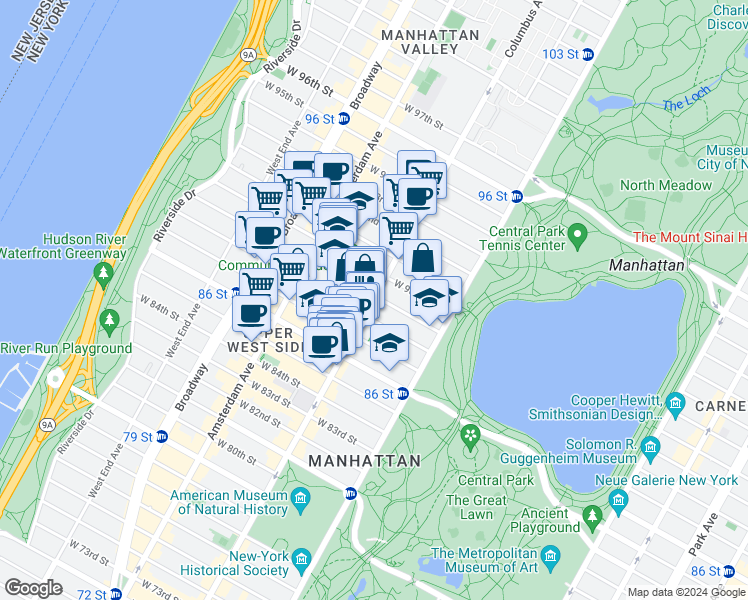 map of restaurants, bars, coffee shops, grocery stores, and more near in New York