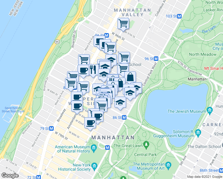 map of restaurants, bars, coffee shops, grocery stores, and more near in New York