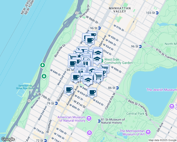 map of restaurants, bars, coffee shops, grocery stores, and more near in New York