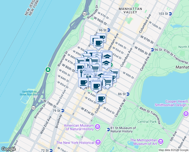 map of restaurants, bars, coffee shops, grocery stores, and more near in New York