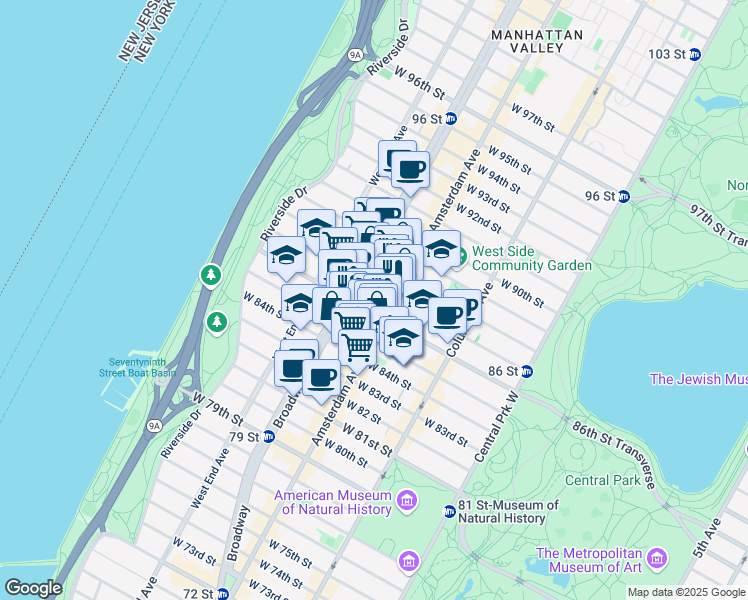 map of restaurants, bars, coffee shops, grocery stores, and more near in New York