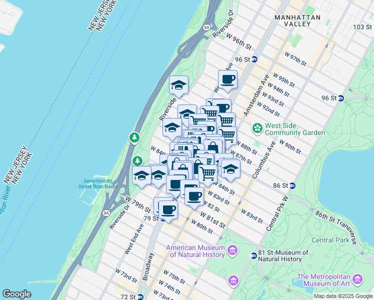 map of restaurants, bars, coffee shops, grocery stores, and more near in New York