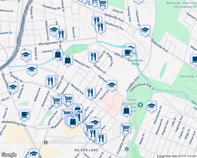 map of restaurants, bars, coffee shops, grocery stores, and more near 60 Brighton Avenue in Belleville