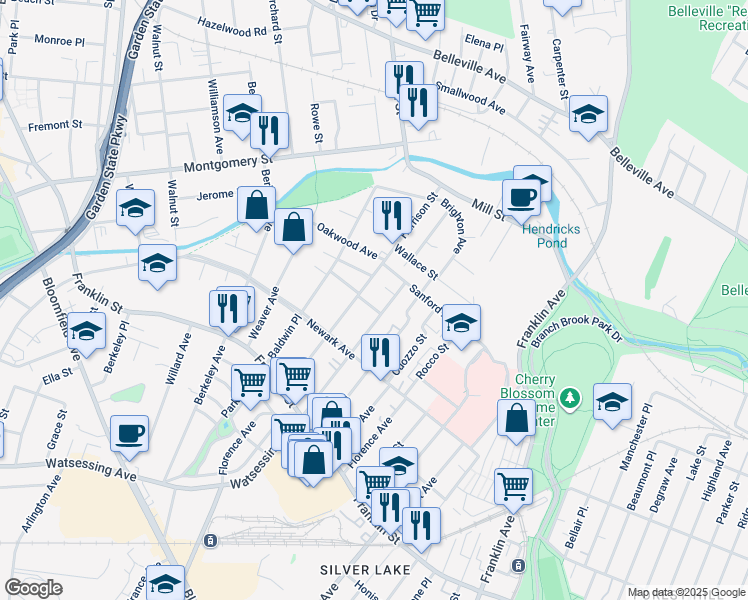 map of restaurants, bars, coffee shops, grocery stores, and more near 61 Watsessing Avenue in Belleville