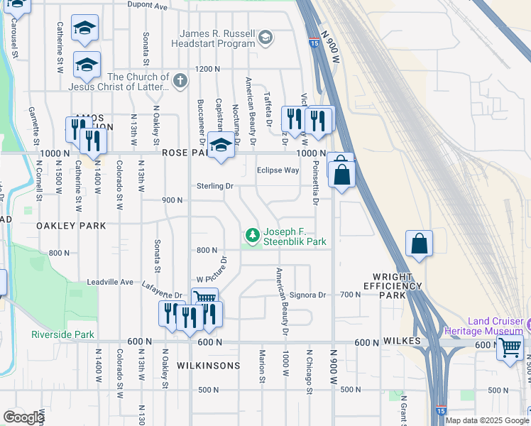 map of restaurants, bars, coffee shops, grocery stores, and more near 873 American Beauty Drive in Salt Lake City