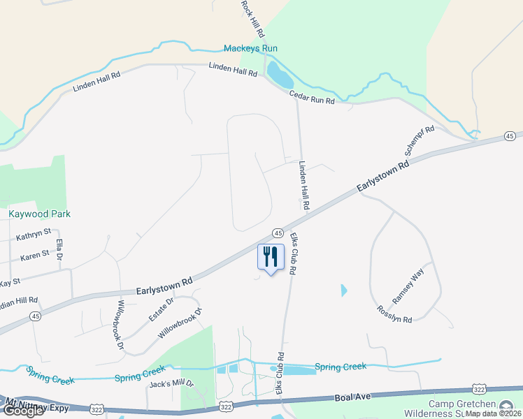 map of restaurants, bars, coffee shops, grocery stores, and more near 121 Aspen Drive in Boalsburg