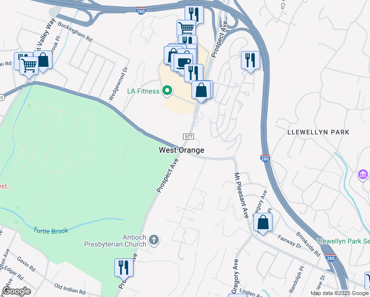 map of restaurants, bars, coffee shops, grocery stores, and more near 311 Mount Pleasant Avenue in West Orange