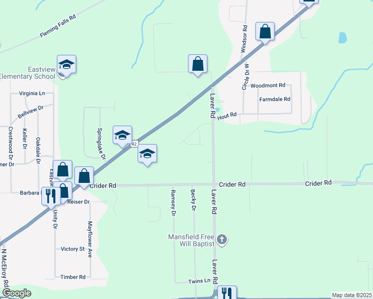 map of restaurants, bars, coffee shops, grocery stores, and more near 1784 Richard Court in Mansfield