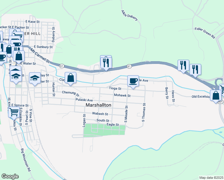 map of restaurants, bars, coffee shops, grocery stores, and more near 38 North Sheridan Street in Marshallton
