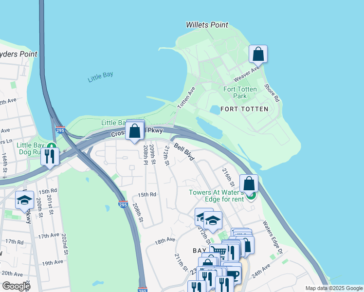 map of restaurants, bars, coffee shops, grocery stores, and more near in Queens