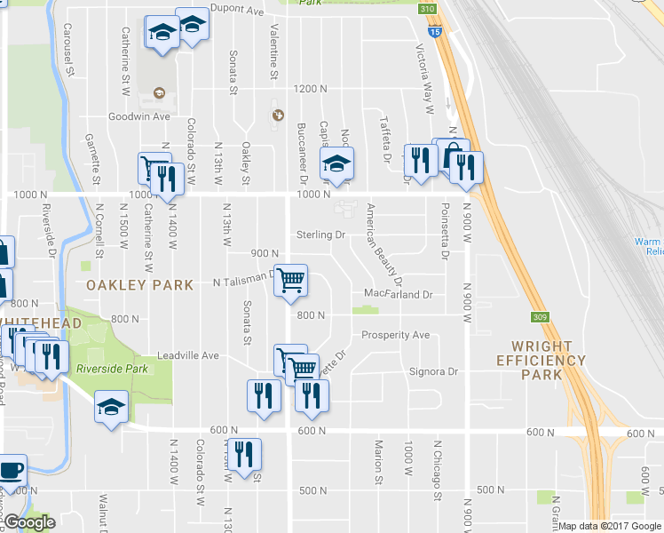 map of restaurants, bars, coffee shops, grocery stores, and more near 871 Lafayette Drive in Salt Lake City