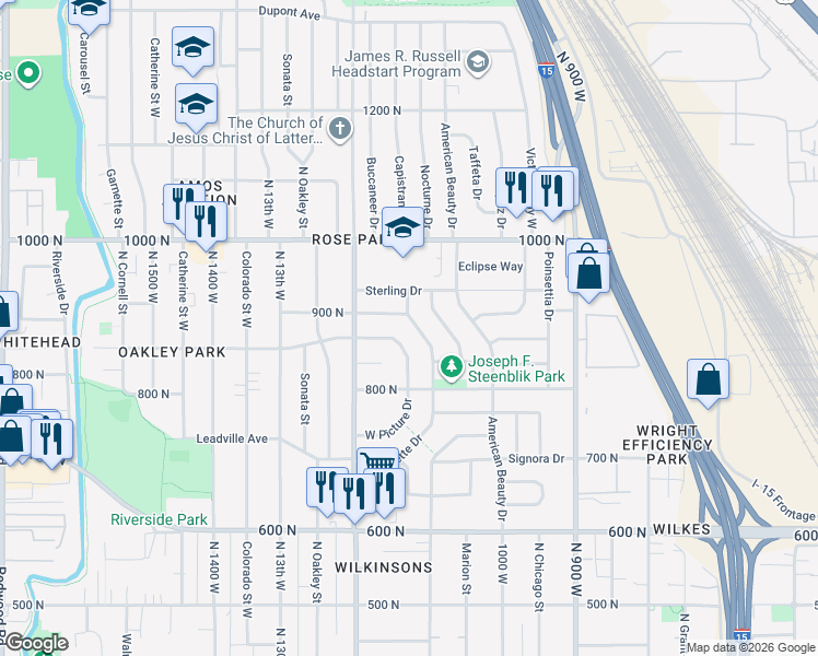 map of restaurants, bars, coffee shops, grocery stores, and more near 871 Lafayette Drive in Salt Lake City