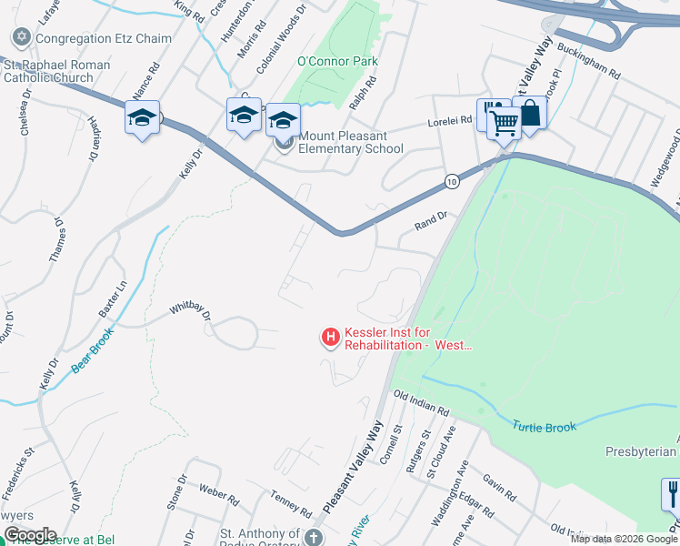 map of restaurants, bars, coffee shops, grocery stores, and more near 22 Skyline Drive in West Orange