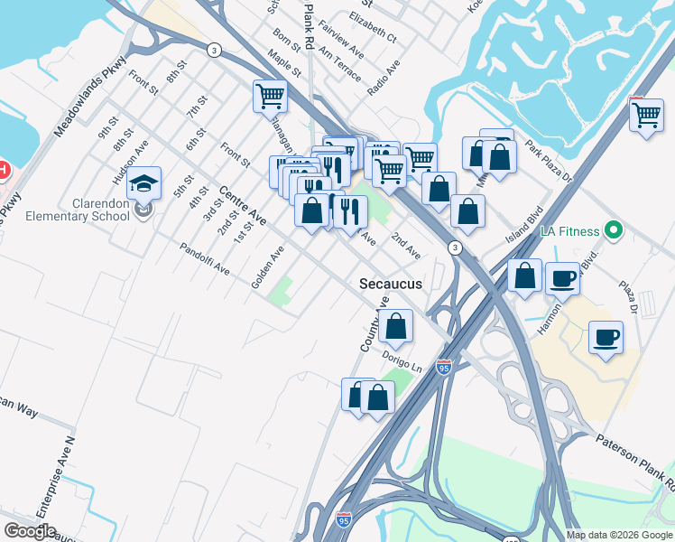 map of restaurants, bars, coffee shops, grocery stores, and more near 760 Post Place in Secaucus