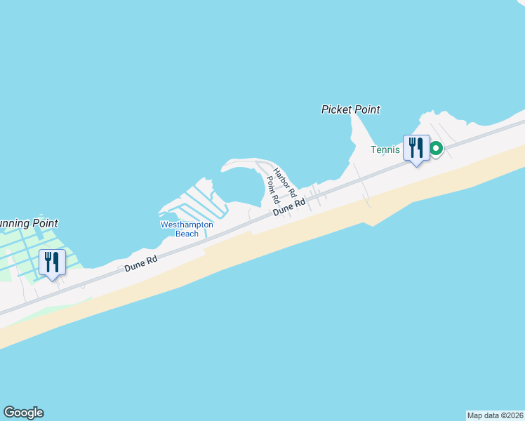 map of restaurants, bars, coffee shops, grocery stores, and more near 446 Dune Road in Westhampton Beach