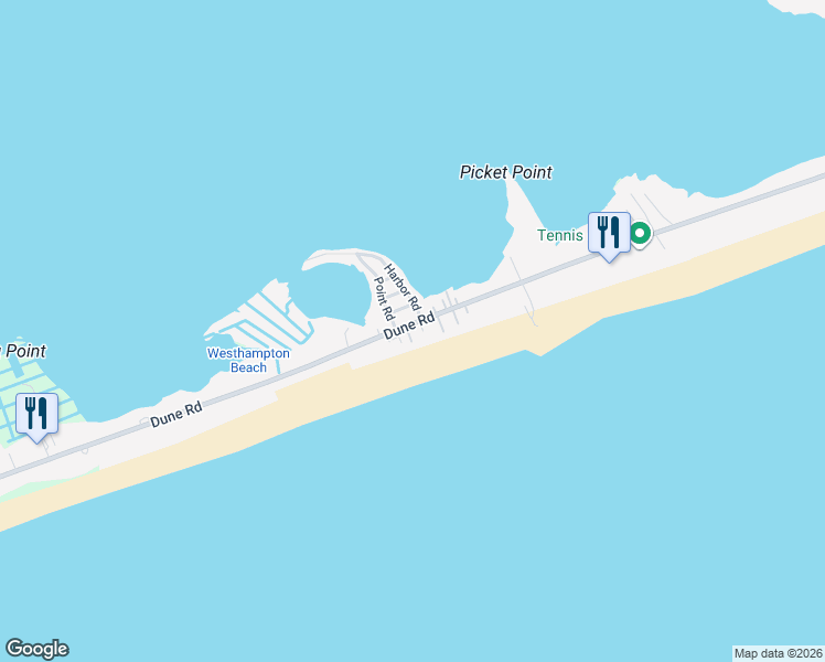 map of restaurants, bars, coffee shops, grocery stores, and more near 429 Dune Road in Westhampton Beach
