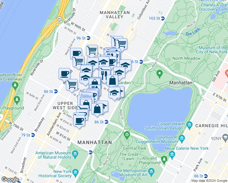 map of restaurants, bars, coffee shops, grocery stores, and more near in New York