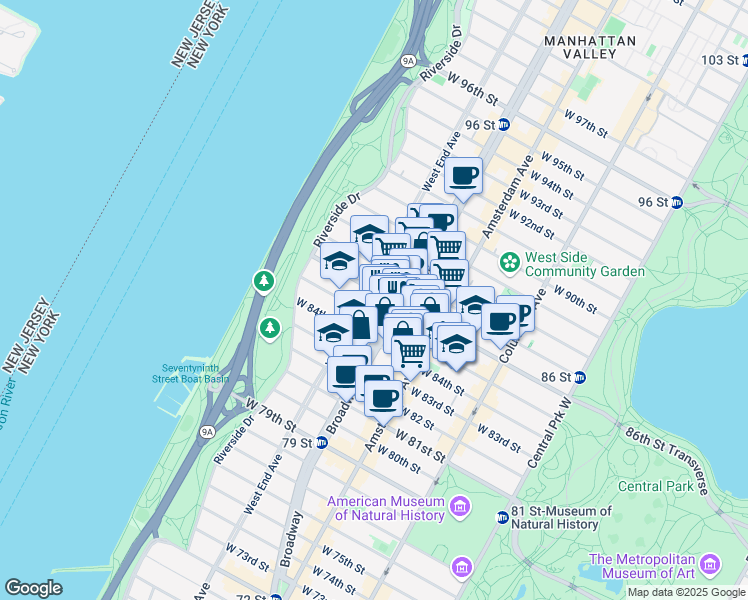 map of restaurants, bars, coffee shops, grocery stores, and more near in New York