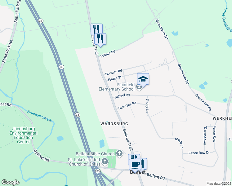 map of restaurants, bars, coffee shops, grocery stores, and more near 509 School Road in Nazareth