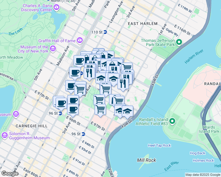 map of restaurants, bars, coffee shops, grocery stores, and more near in New York