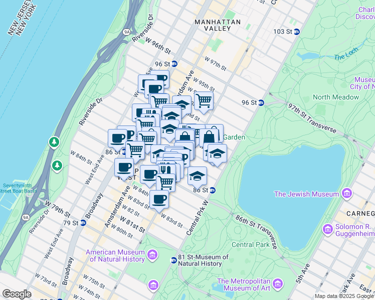 map of restaurants, bars, coffee shops, grocery stores, and more near in New York