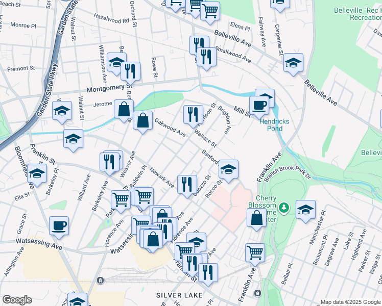 map of restaurants, bars, coffee shops, grocery stores, and more near 61 Watsessing Avenue in Belleville