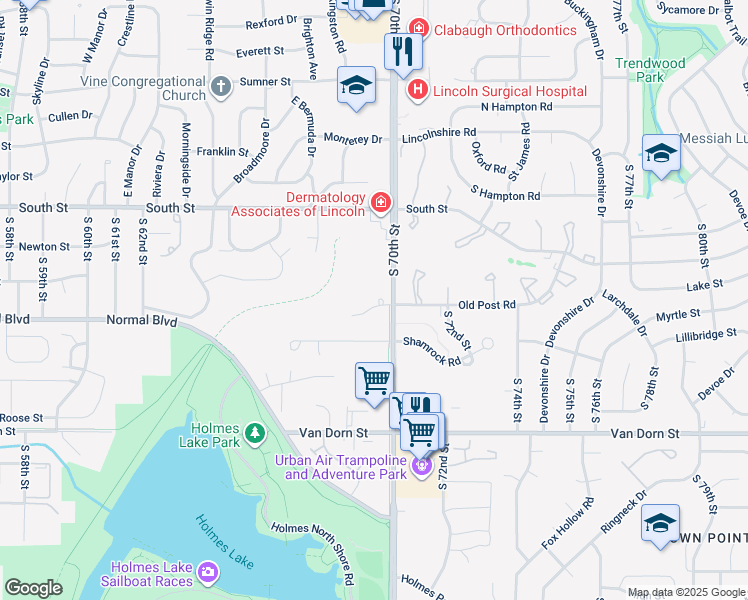 map of restaurants, bars, coffee shops, grocery stores, and more near 6935 Old Post Place in Lincoln