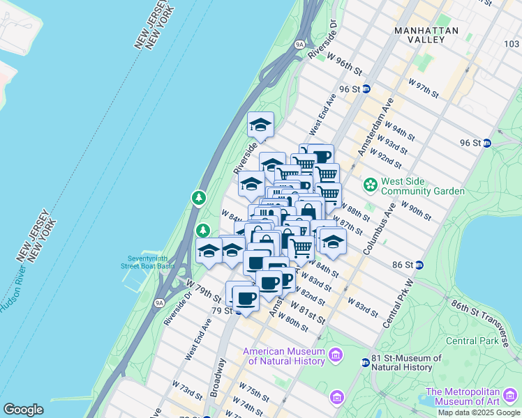 map of restaurants, bars, coffee shops, grocery stores, and more near in New York