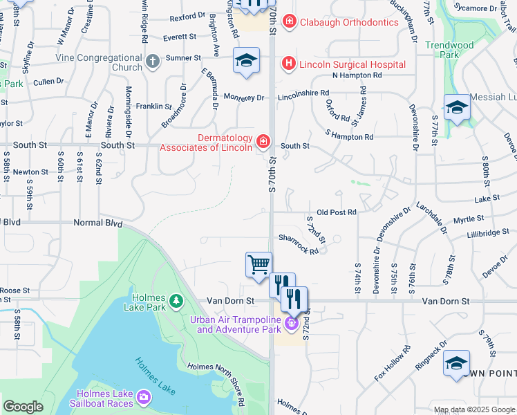 map of restaurants, bars, coffee shops, grocery stores, and more near 6935 Old Post Place in Lincoln