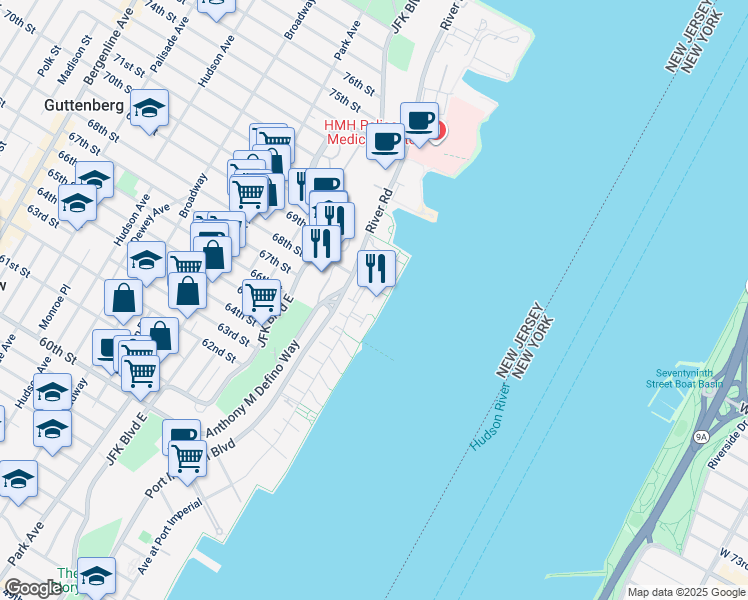 map of restaurants, bars, coffee shops, grocery stores, and more near 1 Lydia Drive in West New York