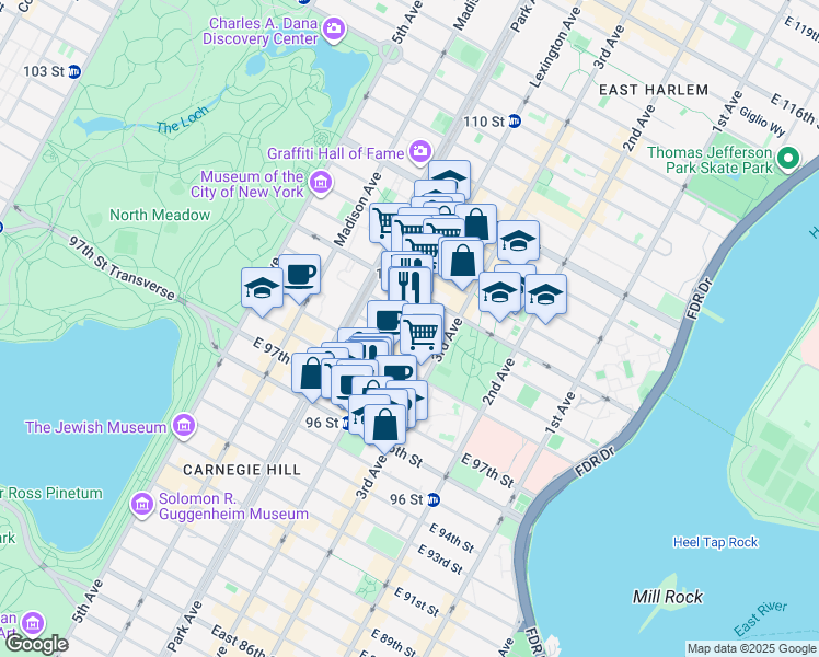map of restaurants, bars, coffee shops, grocery stores, and more near in New York