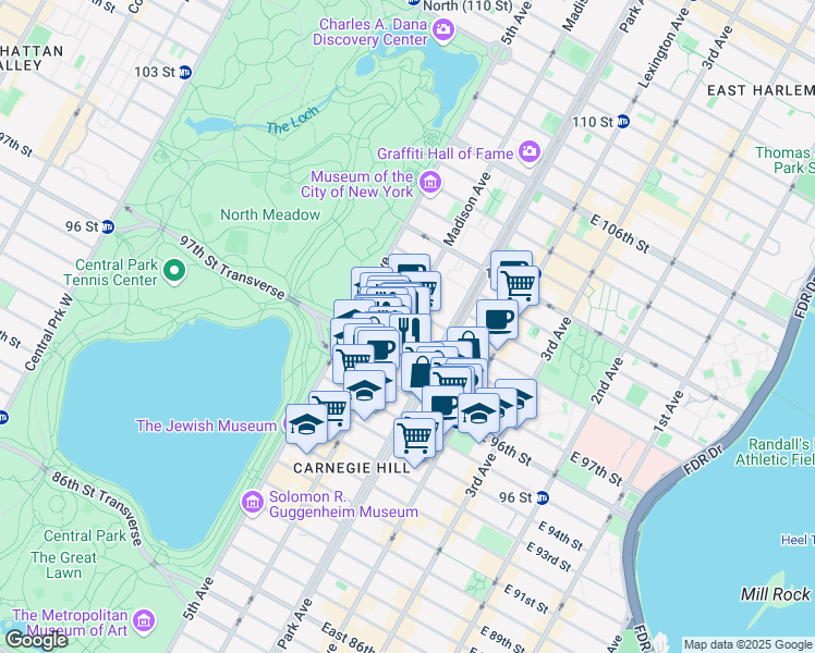 map of restaurants, bars, coffee shops, grocery stores, and more near in New York