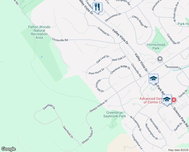 map of restaurants, bars, coffee shops, grocery stores, and more near 2499 Ashburton Court in State College