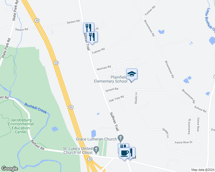 map of restaurants, bars, coffee shops, grocery stores, and more near 509 School Road in Nazareth