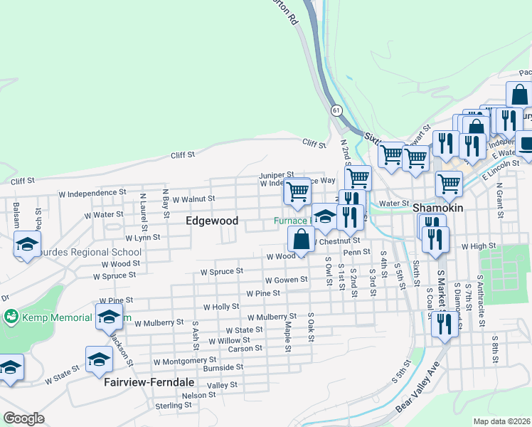 map of restaurants, bars, coffee shops, grocery stores, and more near 1034 West Lynn Street in Edgewood