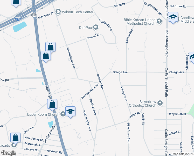 map of restaurants, bars, coffee shops, grocery stores, and more near 174 Seaman Neck Road in Dix Hills