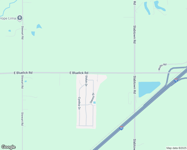 map of restaurants, bars, coffee shops, grocery stores, and more near 2588 East Bluelick Road in Lima