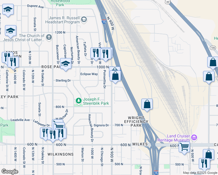 map of restaurants, bars, coffee shops, grocery stores, and more near 889 900 West in Salt Lake City
