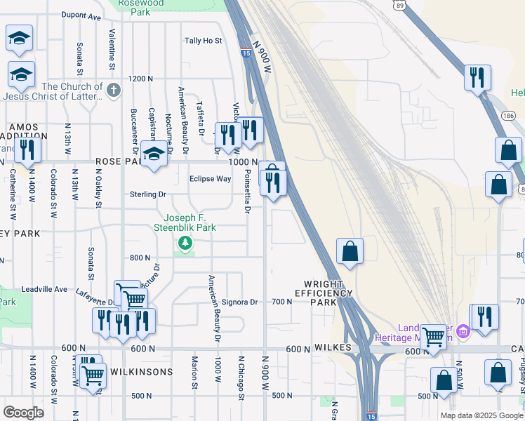 map of restaurants, bars, coffee shops, grocery stores, and more near 889 900 West in Salt Lake City