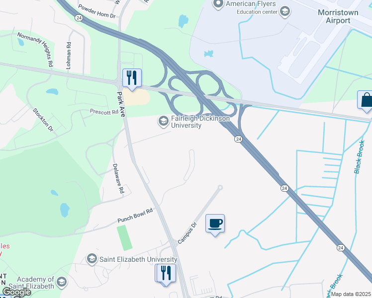 map of restaurants, bars, coffee shops, grocery stores, and more near 1413 Ward Place in Florham Park