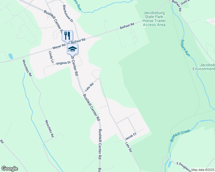 map of restaurants, bars, coffee shops, grocery stores, and more near 872 Lahr Road in Nazareth