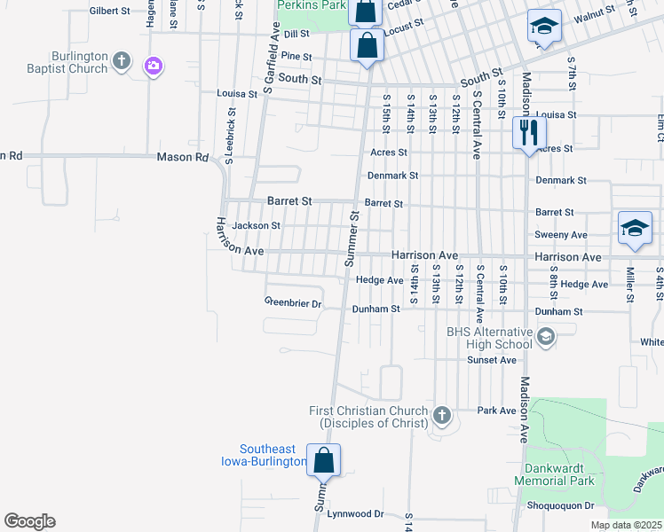map of restaurants, bars, coffee shops, grocery stores, and more near 1821 Whittier Street in Burlington