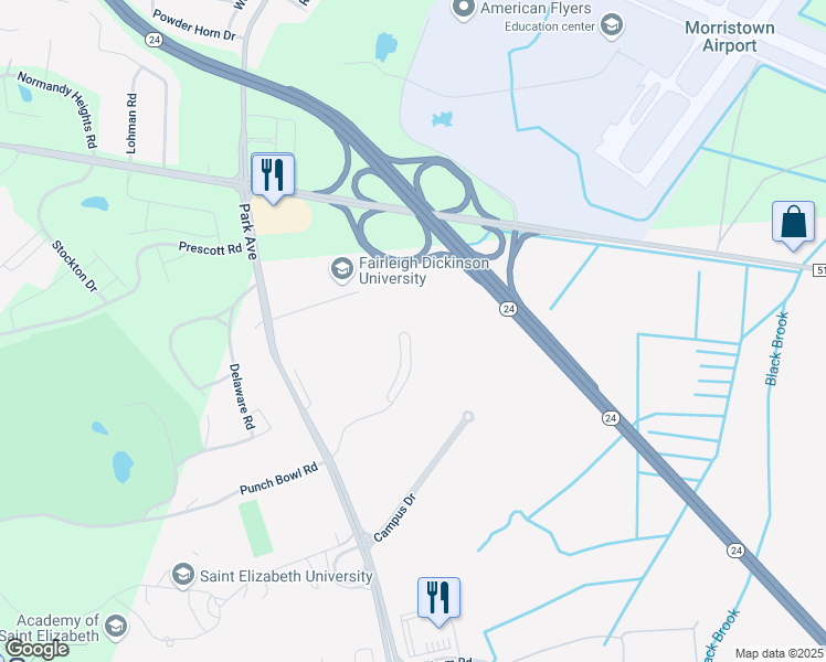 map of restaurants, bars, coffee shops, grocery stores, and more near 1413 Ward Place in Florham Park