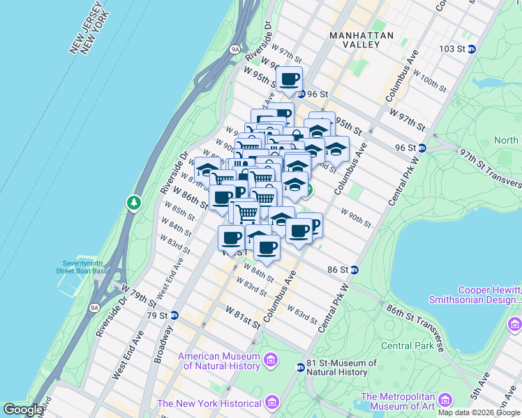 map of restaurants, bars, coffee shops, grocery stores, and more near in New York