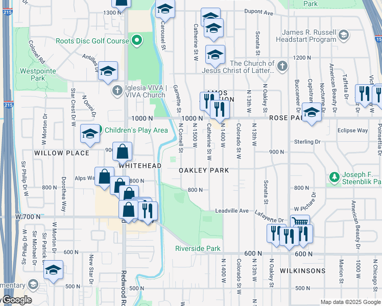 map of restaurants, bars, coffee shops, grocery stores, and more near 887 North 1500 West in Salt Lake City