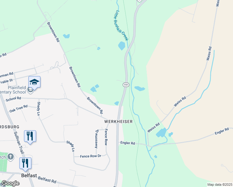 map of restaurants, bars, coffee shops, grocery stores, and more near 873 Bangor Road in Nazareth