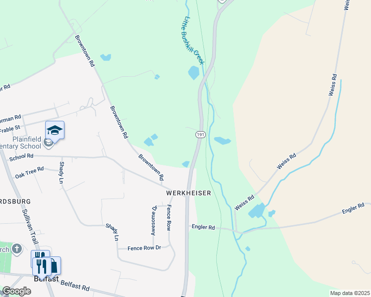 map of restaurants, bars, coffee shops, grocery stores, and more near 873 Bangor Road in Nazareth